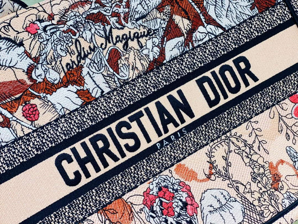 Dior Book Tote M1296 Medium Latte Multicolor Dior Jardin d'Hiver Embroidery M0087