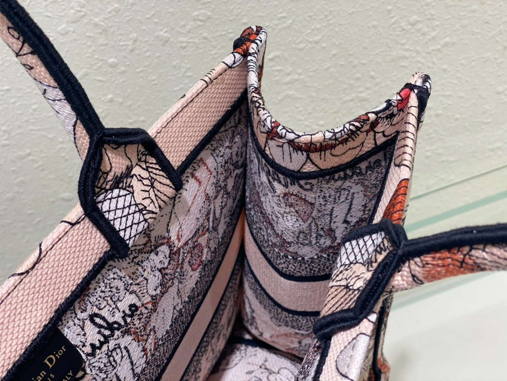 Dior Book Tote M1296 Medium Latte Multicolor Dior Jardin d'Hiver Embroidery M0087