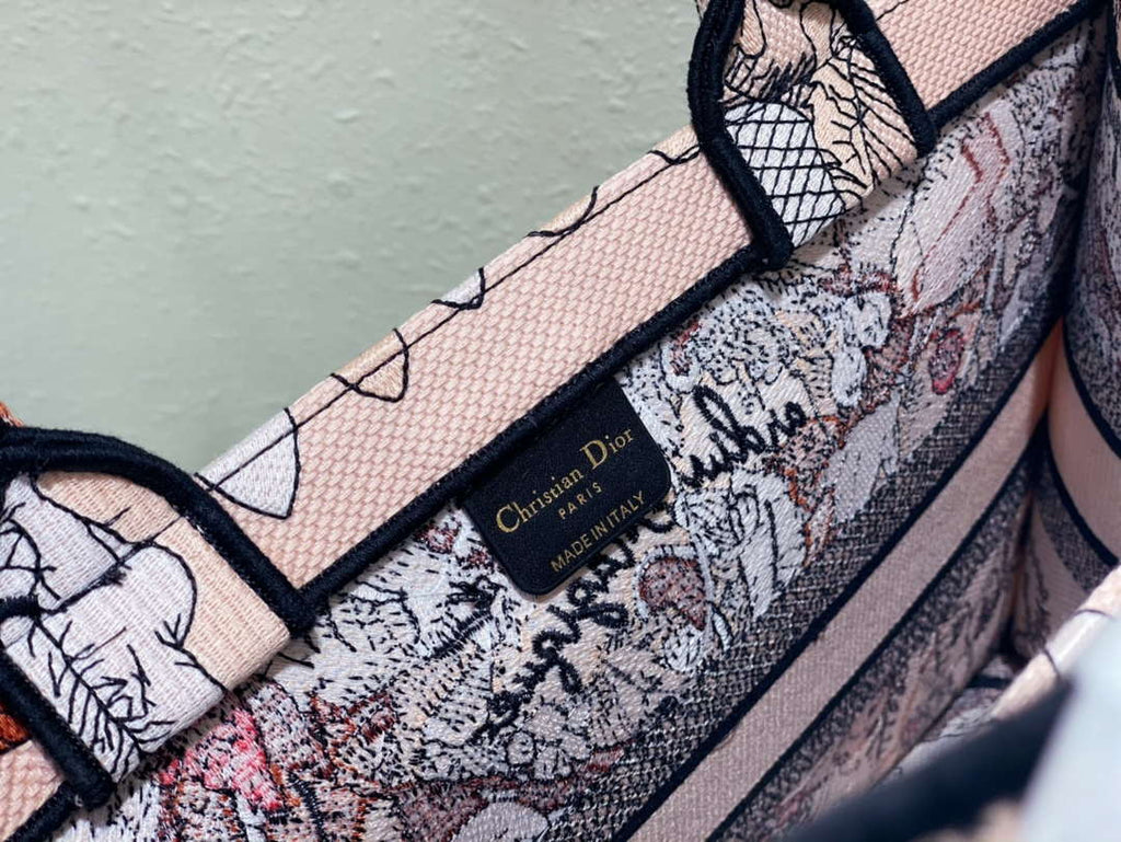 Dior Book Tote M1296 Medium Latte Multicolor Dior Jardin d'Hiver Embroidery M0087