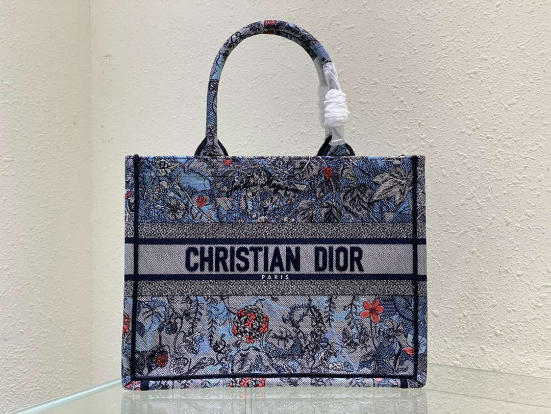 Dior Book Tote M1296 Medium Latte Multicolor Dior Jardin d'Hiver Embroidery M0088 - Default Title - View 1