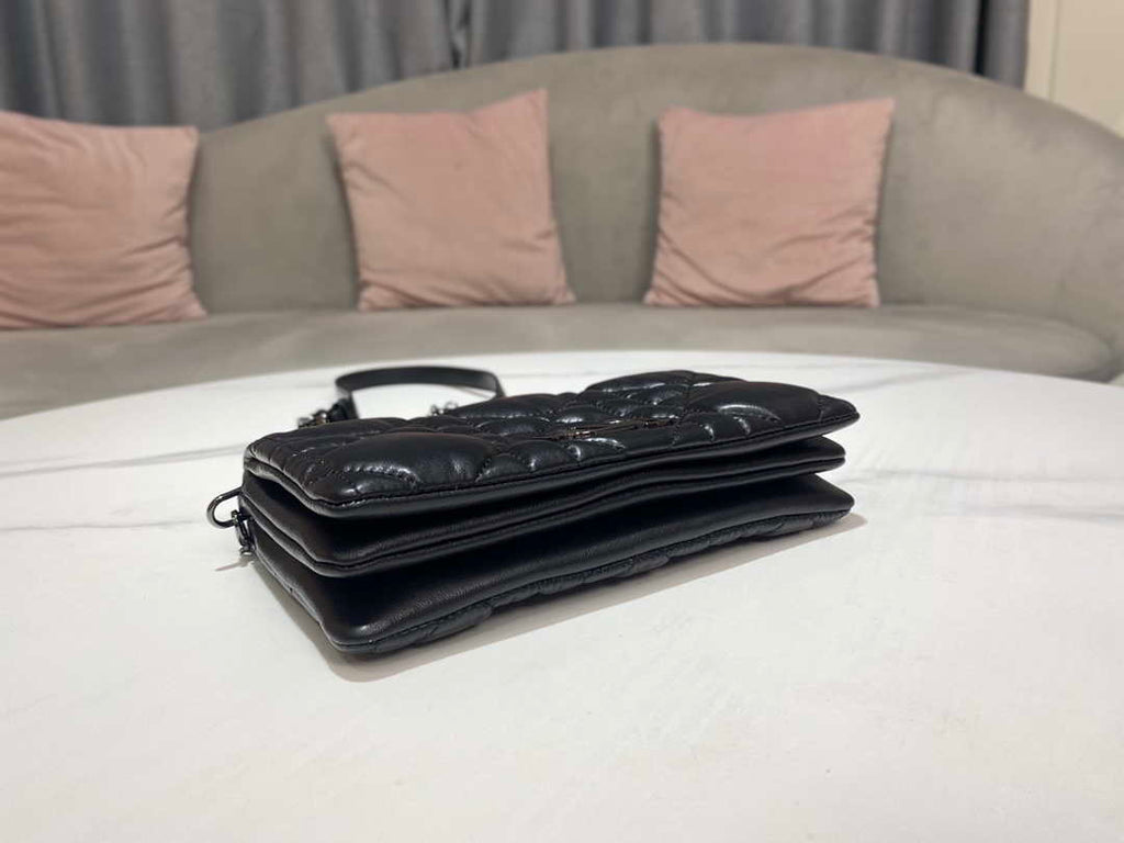 Dior S5135 Caro Macrocannage Pouch Black Quilted Macrocannage Calfskin