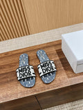 Dior KCO109EZO Dway Slide Embroidered Cotton and Deep Blue Miss Dior Allover Motif Shoes D82985
