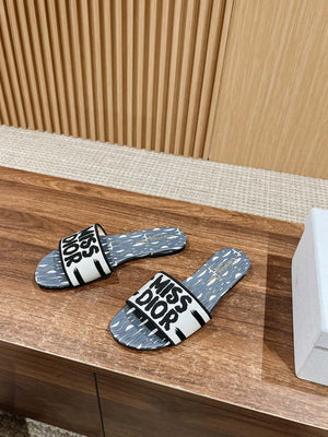 Dior KCO109EZO Dway Slide Embroidered Cotton and Deep Blue Miss Dior Allover Motif Shoes D82985 - Euro 35=US 4 - View 2