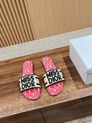 Dior KCO109EZO Dway Slide Embroidered Cotton and Pink Miss Dior Allover Motif Shoes D82986 - Euro 35=US 4 - View 1