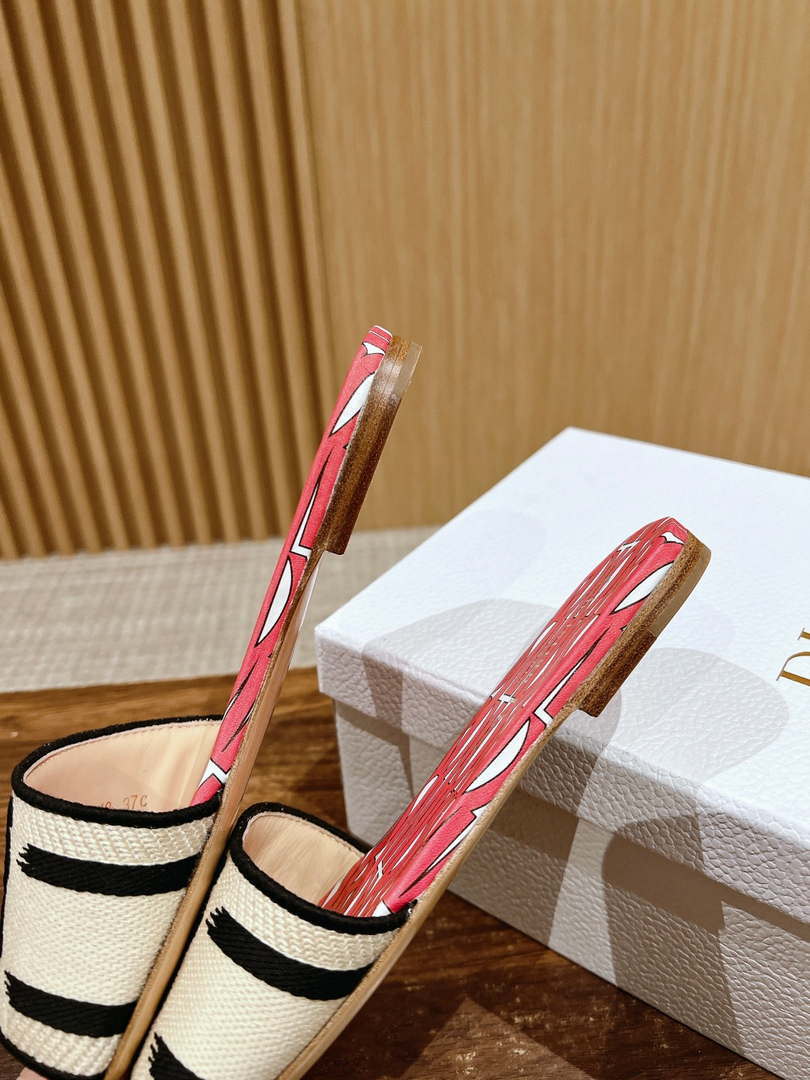 Dior KCO109EZO Dway Slide Embroidered Cotton and Pink Miss Dior Allover Motif Shoes D82986