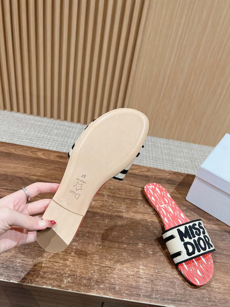 Dior KCO109EZO Dway Slide Embroidered Cotton and Pink Miss Dior Allover Motif Shoes D82986