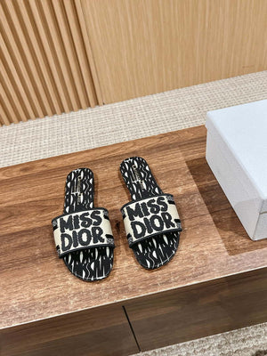 Dior KCO109EZO Dway Slide Embroidered Cotton Miss Dior Allover Motif Shoes D82988 - Euro 35=US 4 - View 1