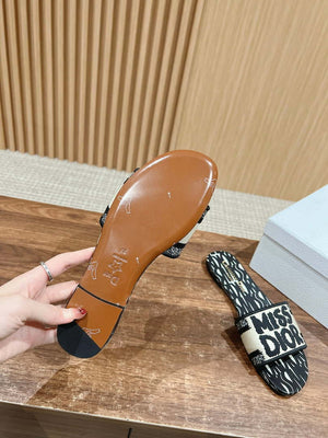 Dior KCO109EZO Dway Slide Embroidered Cotton Miss Dior Allover Motif Shoes D82988 - Euro 35=US 4 - View 9