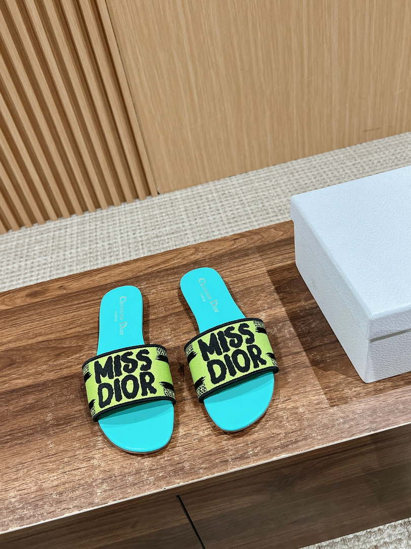 Dior KCO109EZO Dway Slide Embroidered Cotton Miss Dior Allover Motif Shoes D82993 - Euro 35=US 4 - View 1