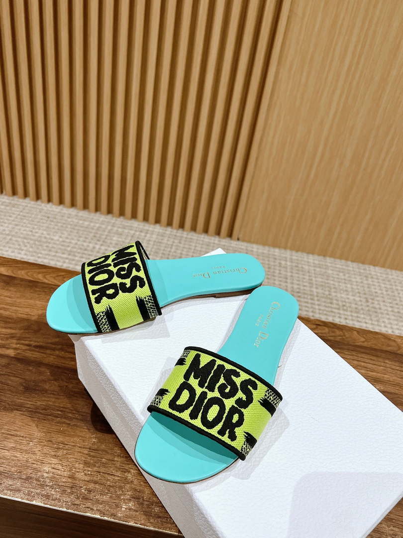 Dior KCO109EZO Dway Slide Embroidered Cotton Miss Dior Allover Motif Shoes D82993