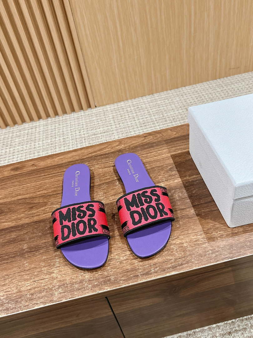 Dior KCO109EZO Dway Slide Embroidered Cotton Miss Dior Allover Motif Shoes D82994