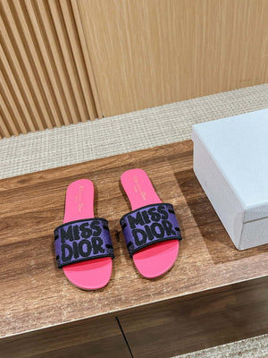 Dior KCO109EZO Dway Slide Embroidered Cotton Miss Dior Allover Motif Shoes D82995 - Euro 35=US 4 - View 1