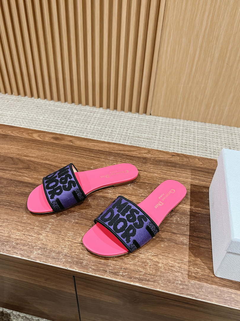 Dior KCO109EZO Dway Slide Embroidered Cotton Miss Dior Allover Motif Shoes D82995