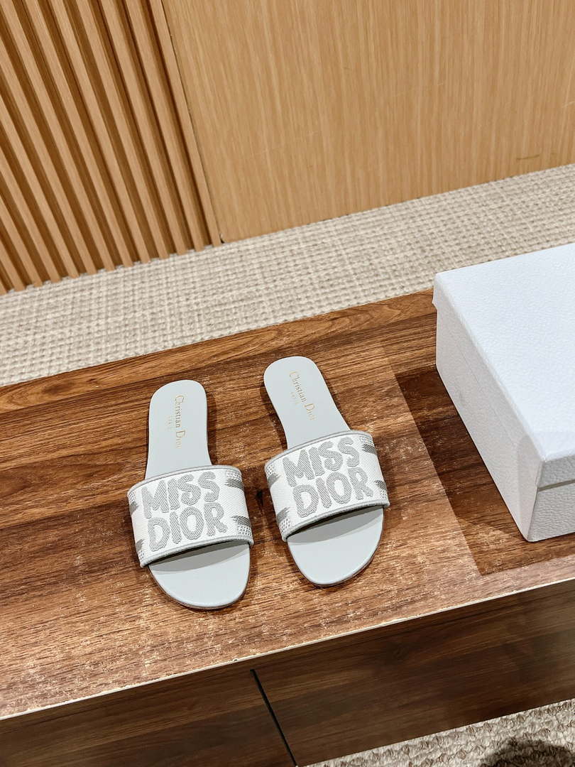 Dior KCO109EZO Dway Slide Embroidered Cotton Miss Dior Allover Motif Shoes D82996