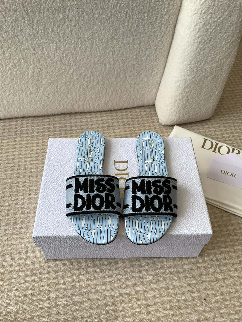 Dior KCO109EZO Dway Slide Embroidered Cotton Miss Dior Allover Motif Shoes D82997