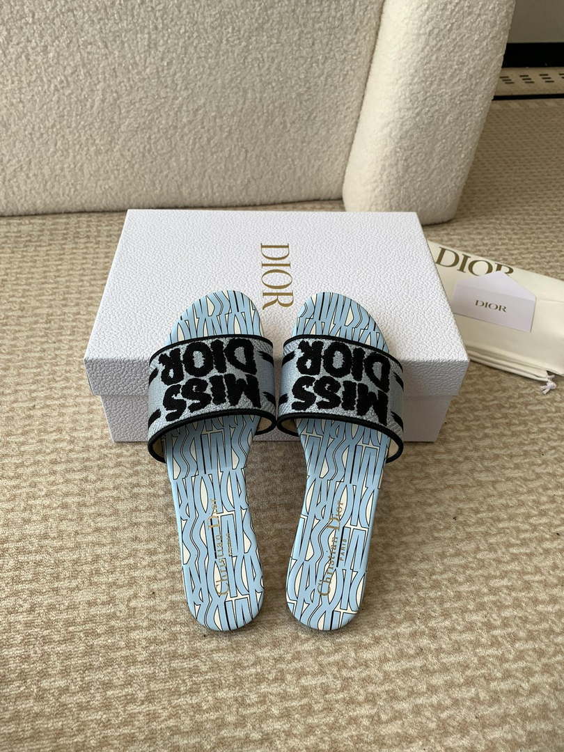 Dior KCO109EZO Dway Slide Embroidered Cotton Miss Dior Allover Motif Shoes D82997