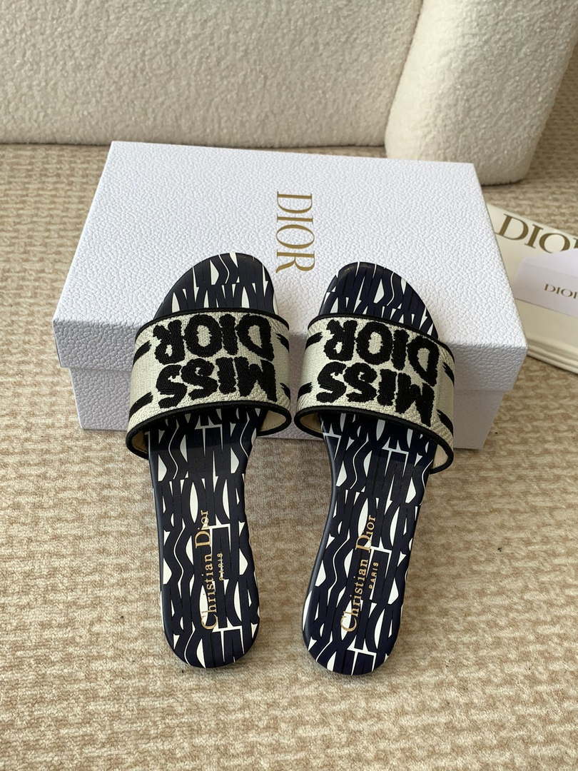 Dior KCO109EZO Dway Slide Embroidered Cotton Miss Dior Allover Motif Shoes D82998
