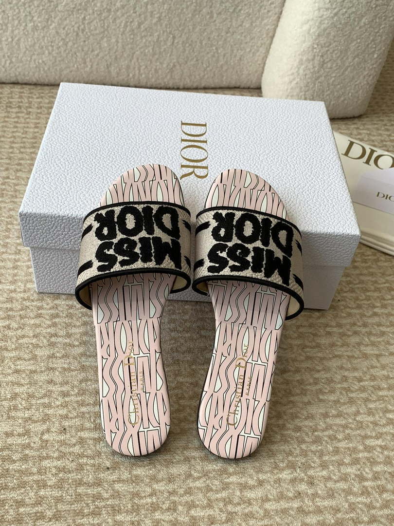 Dior KCO109EZO Dway Slide Embroidered Cotton Miss Dior Allover Motif Shoes D82999
