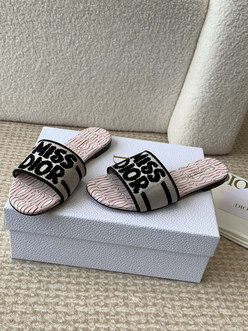 Dior KCO109EZO Dway Slide Embroidered Cotton Miss Dior Allover Motif Shoes D82999