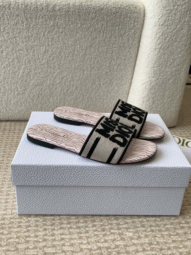 Dior KCO109EZO Dway Slide Embroidered Cotton Miss Dior Allover Motif Shoes D82999