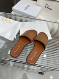Dior KCO138CTU Dway Slide Brown Calfskin and Gold-Finish Studs Shoes D82982