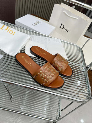 Dior KCO138CTU Dway Slide Brown Calfskin and Gold-Finish Studs Shoes D82982 - Euro 35=US 4 - View 5