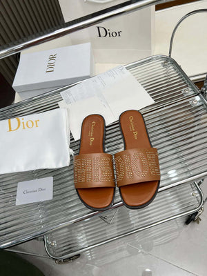 Dior KCO138CTU Dway Slide Brown Calfskin and Gold-Finish Studs Shoes D82982 - Euro 35=US 4 - View 8