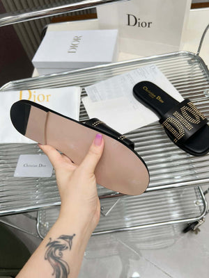 Dior KCO138CTU Dway Slide Black Calfskin and Gold-Finish Studs Shoes D82981 - Euro 35=US 4 - View 6