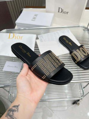 Dior KCO138CTU Dway Slide Black Calfskin and Gold-Finish Studs Shoes D82981 - Euro 35=US 4 - View 8