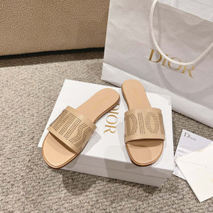 Dior KCO138CTU Dway Slide Apricot Calfskin and Gold-Finish Studs Shoes D82983 - Euro 35=US 4 - View 3