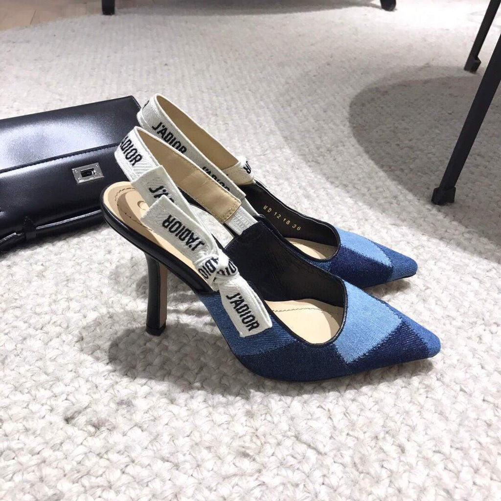 Dior KCP867 J'ADIOR Slingback Pump Blue Metallic Fabric - luxibagsmall