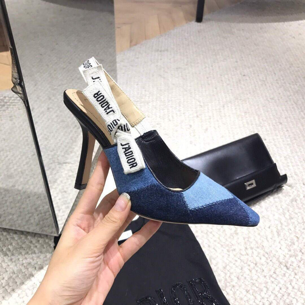 Dior KCP867 J'ADIOR Slingback Pump Blue Metallic Fabric - luxibagsmall