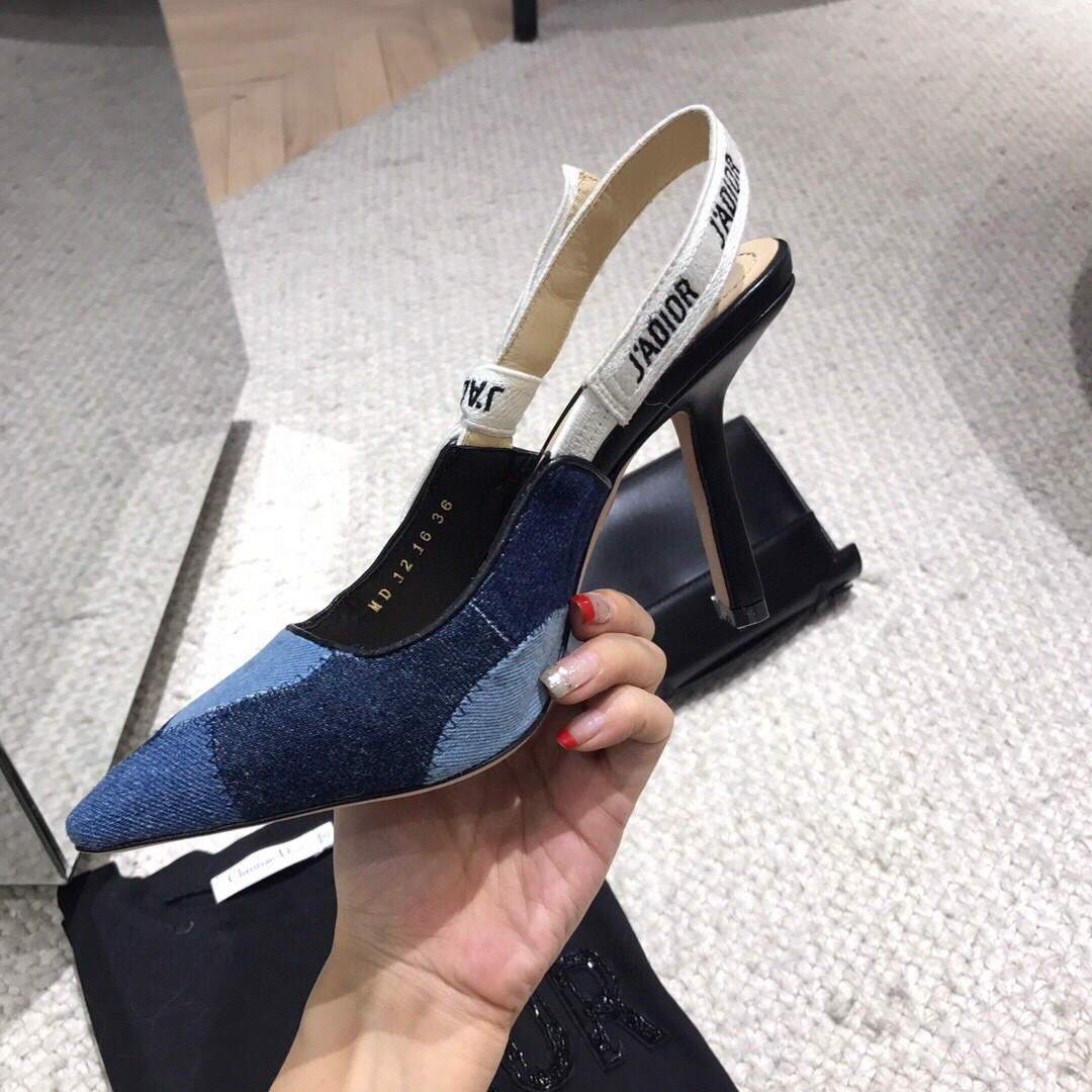 Dior KCP867 J'ADIOR Slingback Pump Blue Metallic Fabric - luxibagsmall