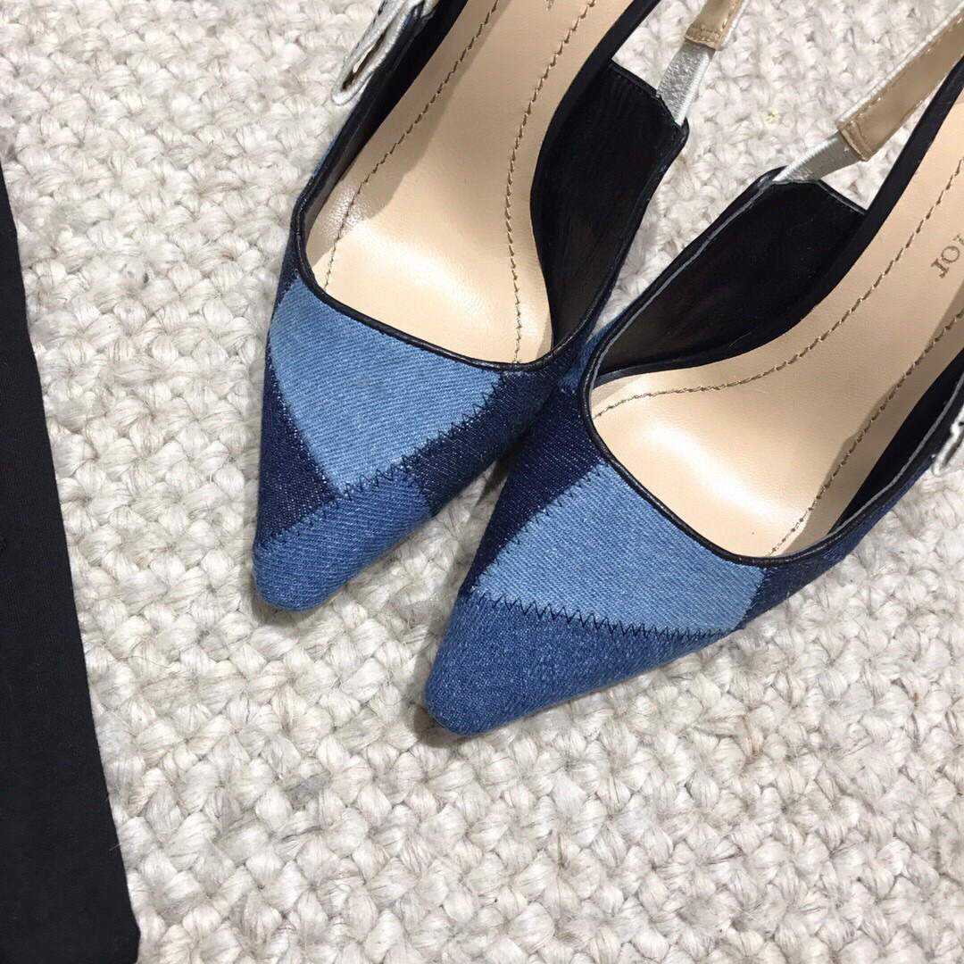 Dior KCP867 J'ADIOR Slingback Pump Blue Metallic Fabric - luxibagsmall