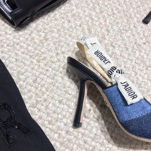 Dior KCP867 J'ADIOR Slingback Pump Blue Metallic Fabric - luxibagsmall