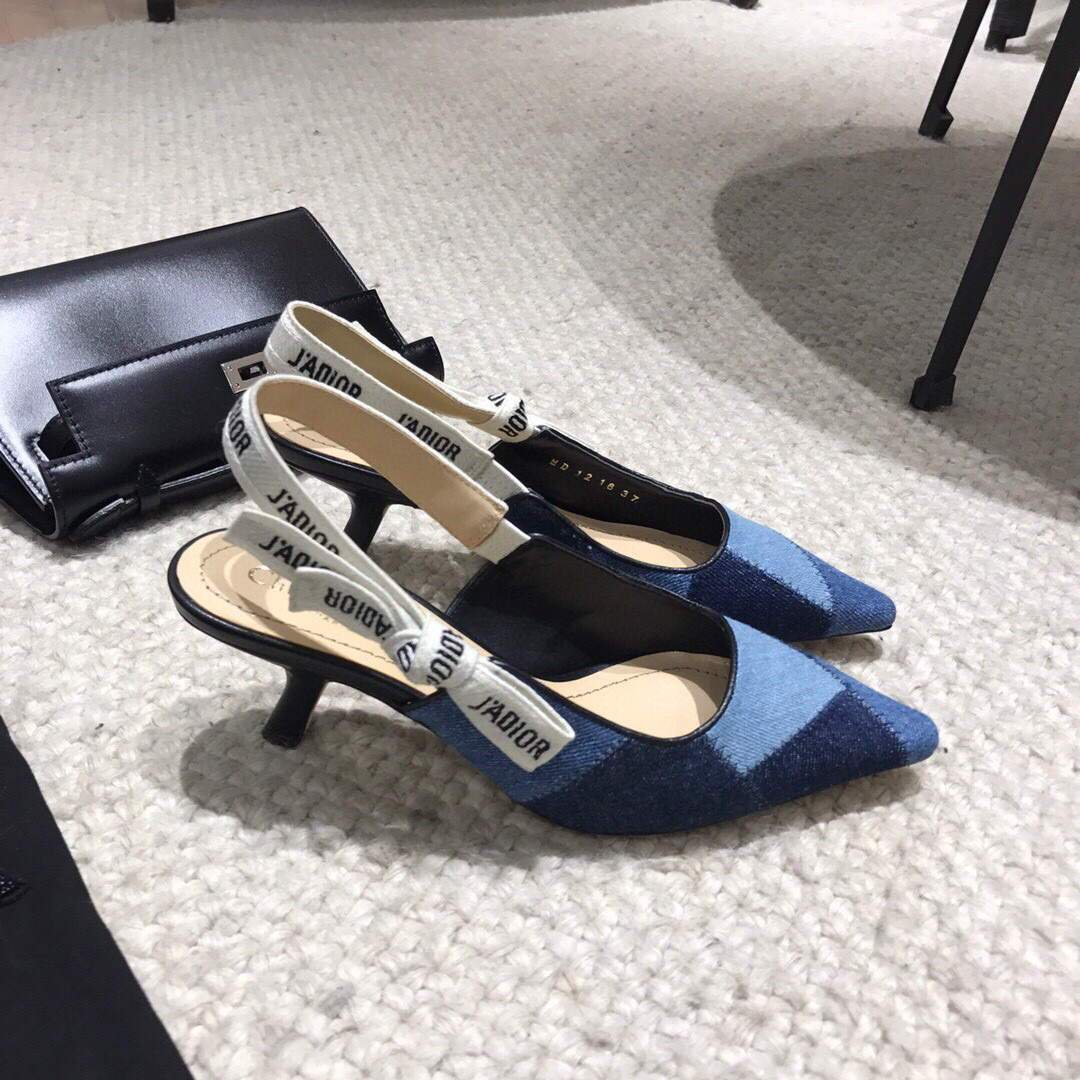 Dior KCP867 J'ADIOR Slingback Pump Blue Metallic Fabric - luxibagsmall