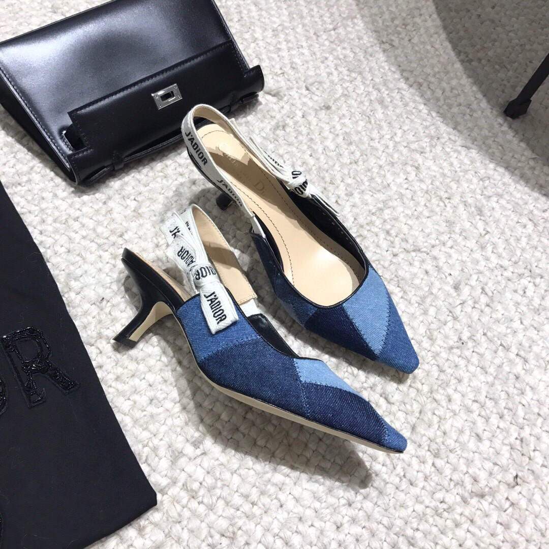 Dior KCP867 J'ADIOR Slingback Pump Blue Metallic Fabric - luxibagsmall