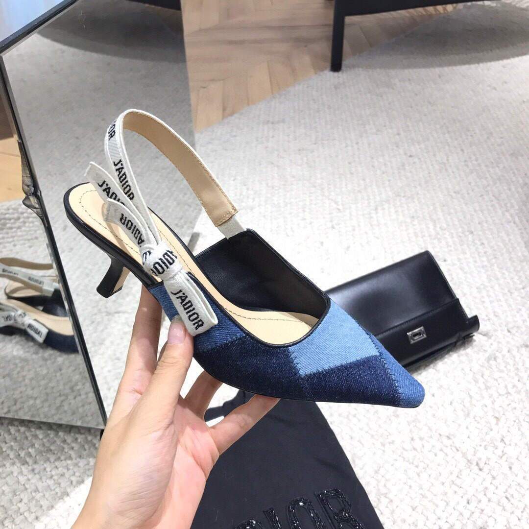 Dior KCP867 J'ADIOR Slingback Pump Blue Metallic Fabric - luxibagsmall