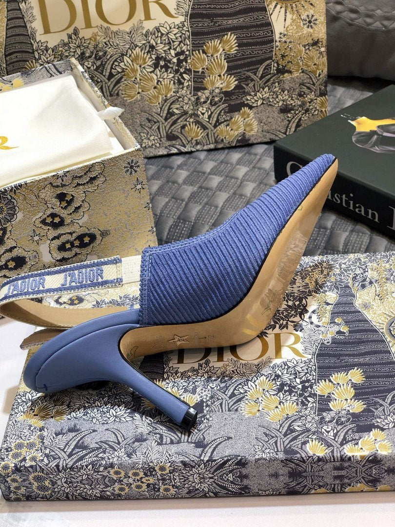 Dior KCP867 J'ADIOR Slingback Pump Light Blue Metallic Fabric - luxibagsmall