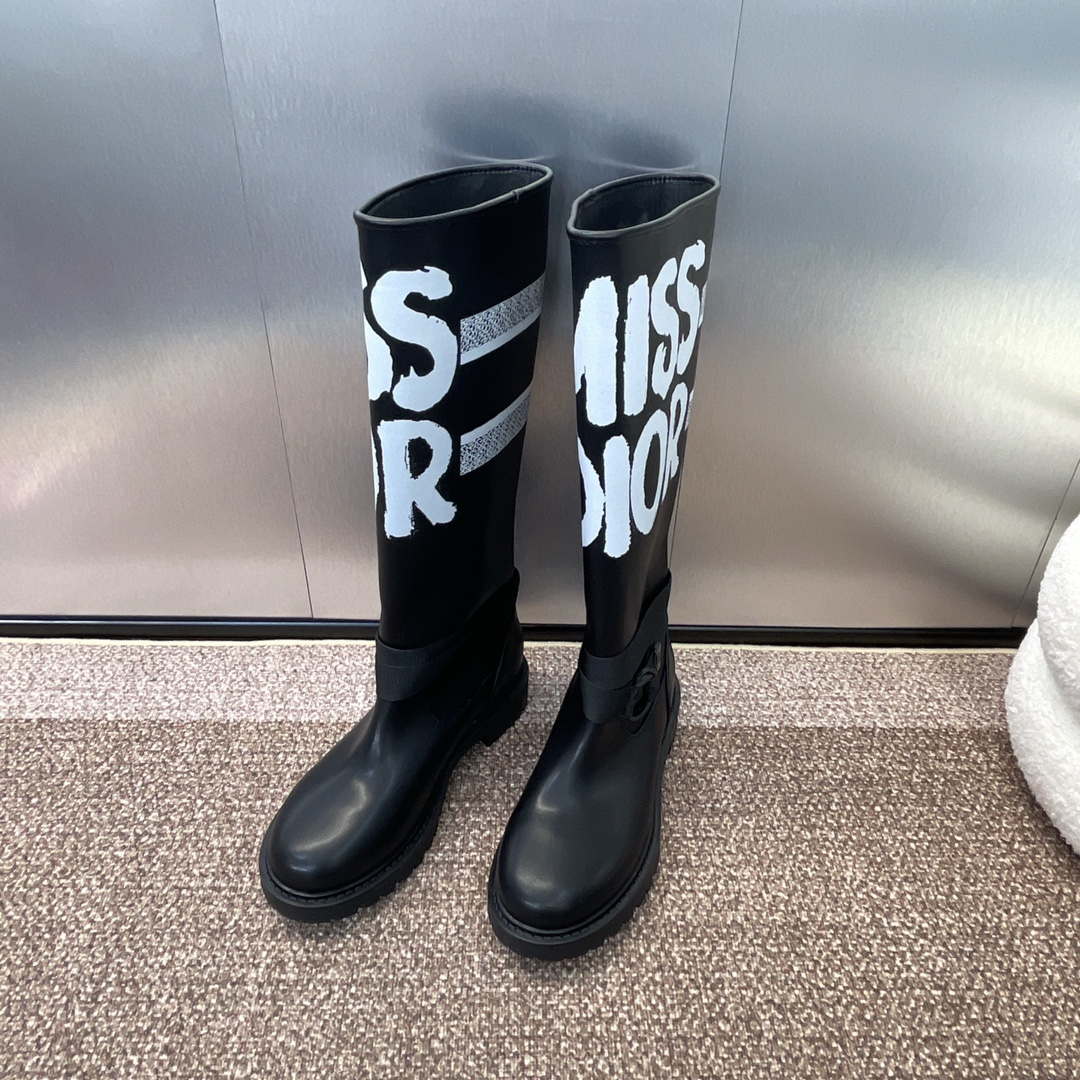 Dior KDI929CMV_S17X D-Major Boot Black Technical Fabric with White Miss Dior Graffiti Print and Black Calfskin