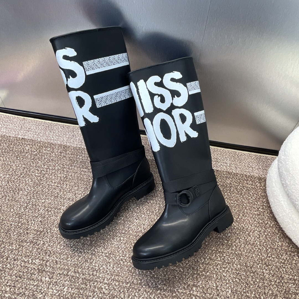 Dior KDI929CMV_S17X D-Major Boot Black Technical Fabric with White Miss Dior Graffiti Print and Black Calfskin
