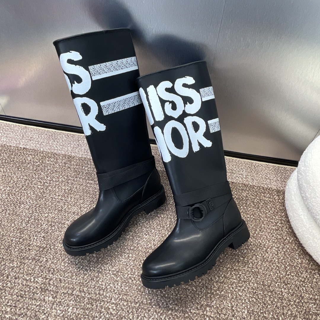 Dior KDI929CMV_S17X D-Major Boot Black Technical Fabric with White Miss Dior Graffiti Print and Black Calfskin