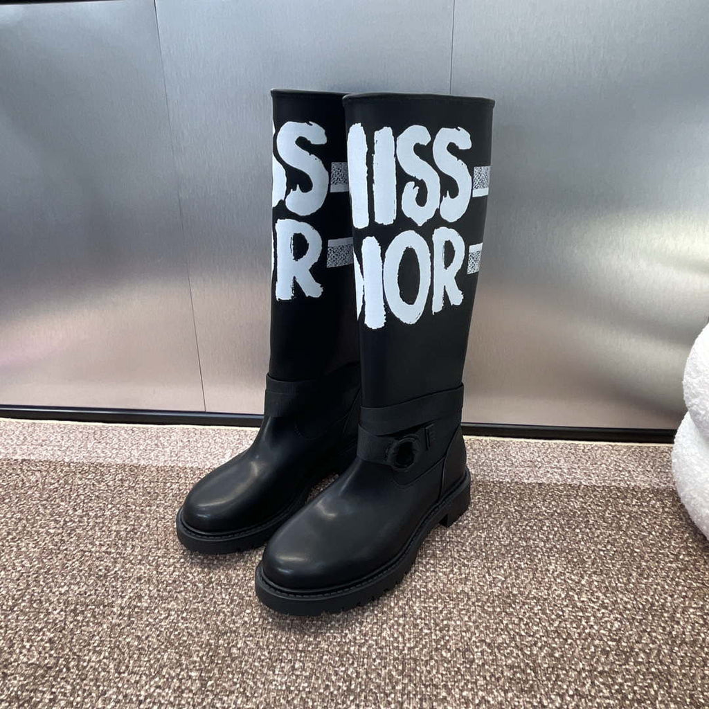 Dior KDI929CMV_S17X D-Major Boot Black Technical Fabric with White Miss Dior Graffiti Print and Black Calfskin