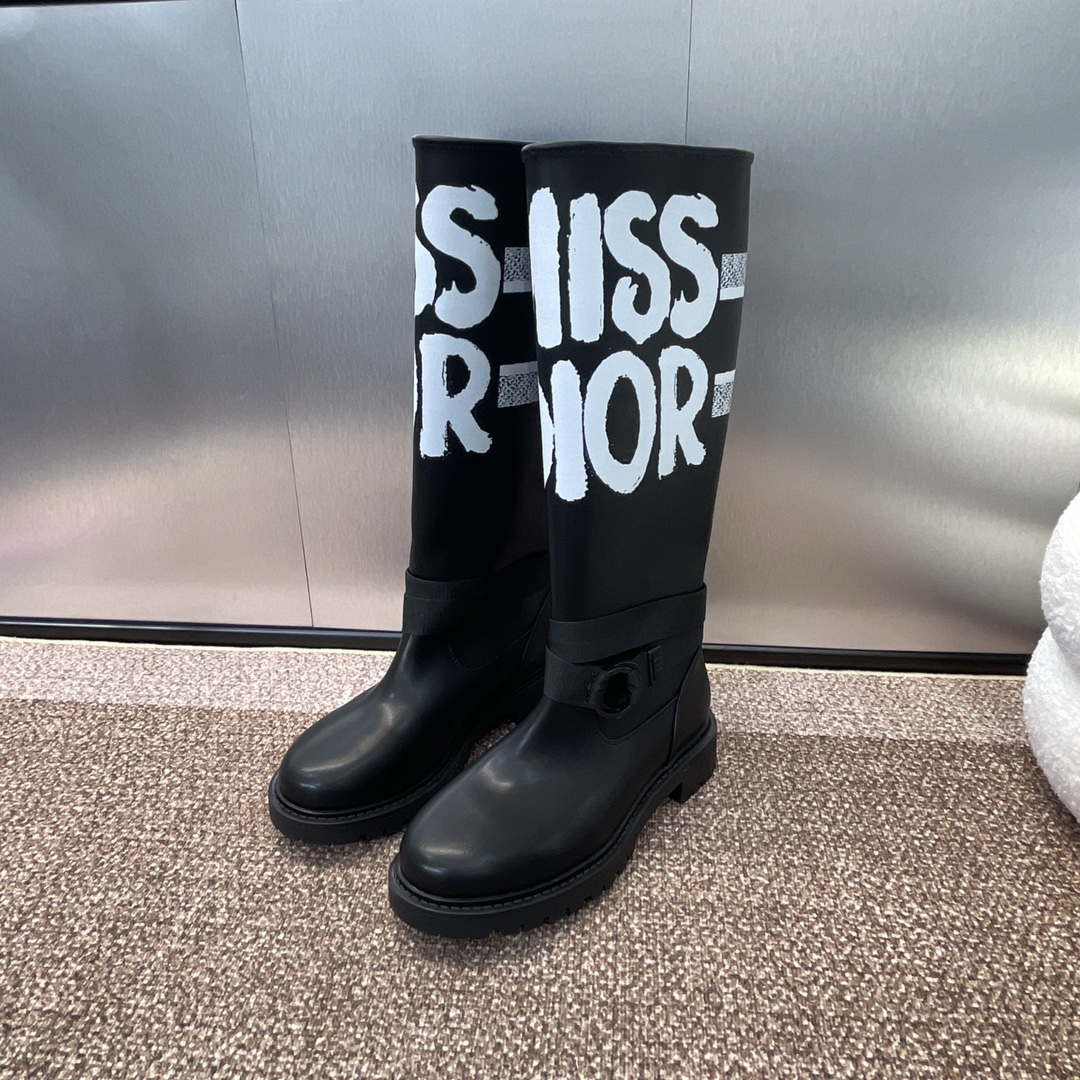 Dior KDI929CMV_S17X D-Major Boot Black Technical Fabric with White Miss Dior Graffiti Print and Black Calfskin
