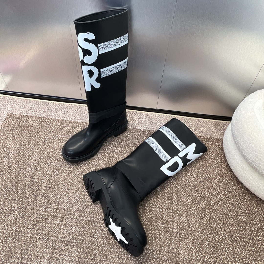 Dior KDI929CMV_S17X D-Major Boot Black Technical Fabric with White Miss Dior Graffiti Print and Black Calfskin