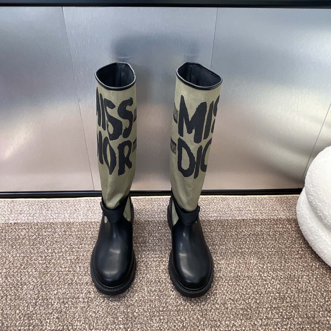 Dior KDI929CMV_S17X Warm Taupe Technical Canvas with Black Miss Dior Graffiti Print and Black Calfskin - Euro 35=US 4 - View 1