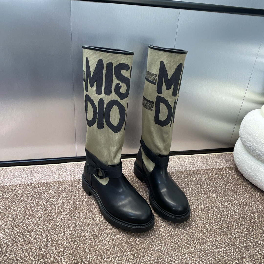 Dior KDI929CMV_S17X Warm Taupe Technical Canvas with Black Miss Dior Graffiti Print and Black Calfskin