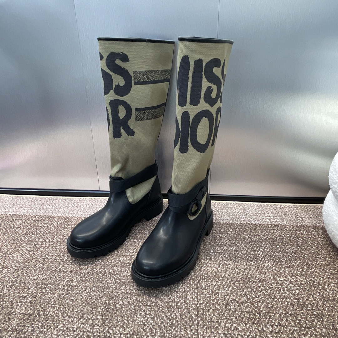 Dior KDI929CMV_S17X Warm Taupe Technical Canvas with Black Miss Dior Graffiti Print and Black Calfskin