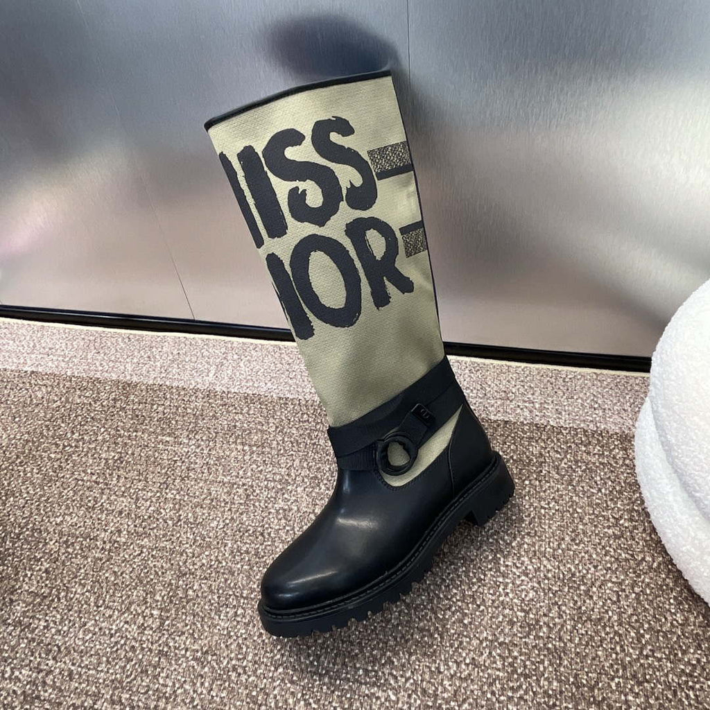 Dior KDI929CMV_S17X Warm Taupe Technical Canvas with Black Miss Dior Graffiti Print and Black Calfskin