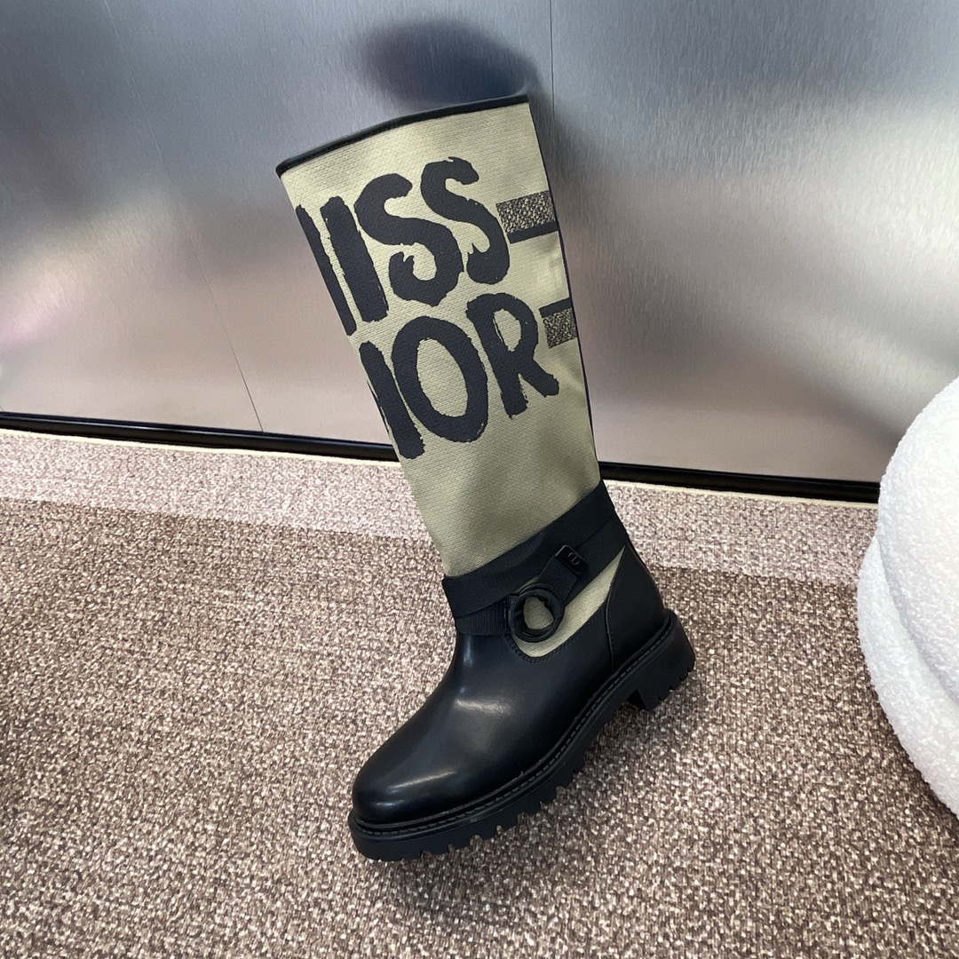 Dior KDI929CMV_S17X Warm Taupe Technical Canvas with Black Miss Dior Graffiti Print and Black Calfskin
